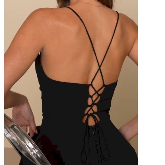 Lulus Romantically Speaking Black Cowl Lace-Up Maxi Dress Size no size - Picture 3 of 10